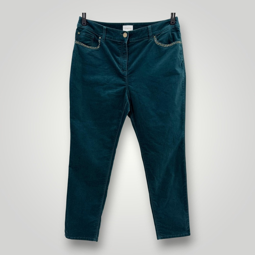 Chico's Velvet Pants Womens‎ XL Green Corduroy Rhinestone Stretch 38x30